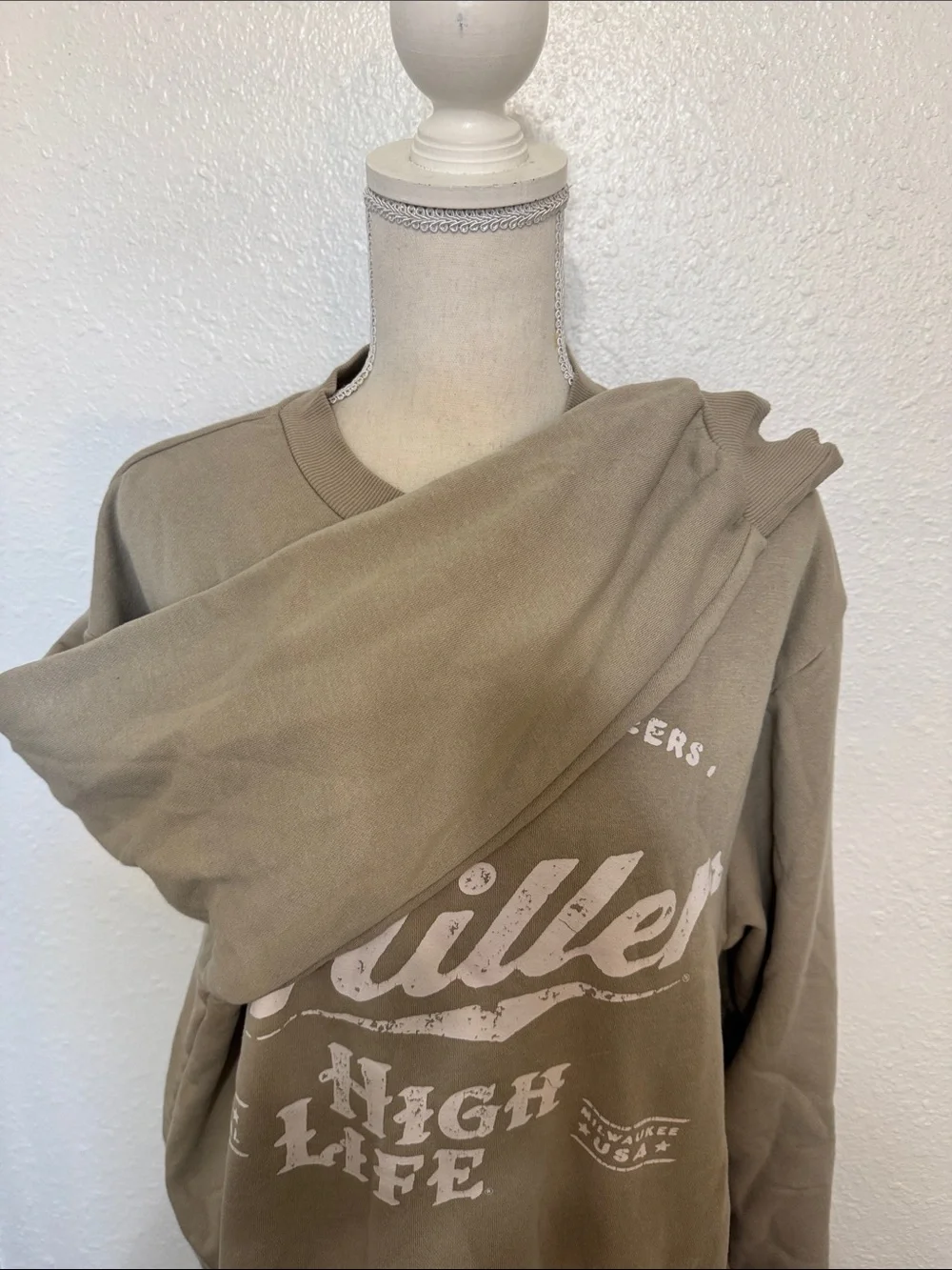 Miller High Life Men's Crewneck Sweatshirt - Taupe Size Medium Graphic